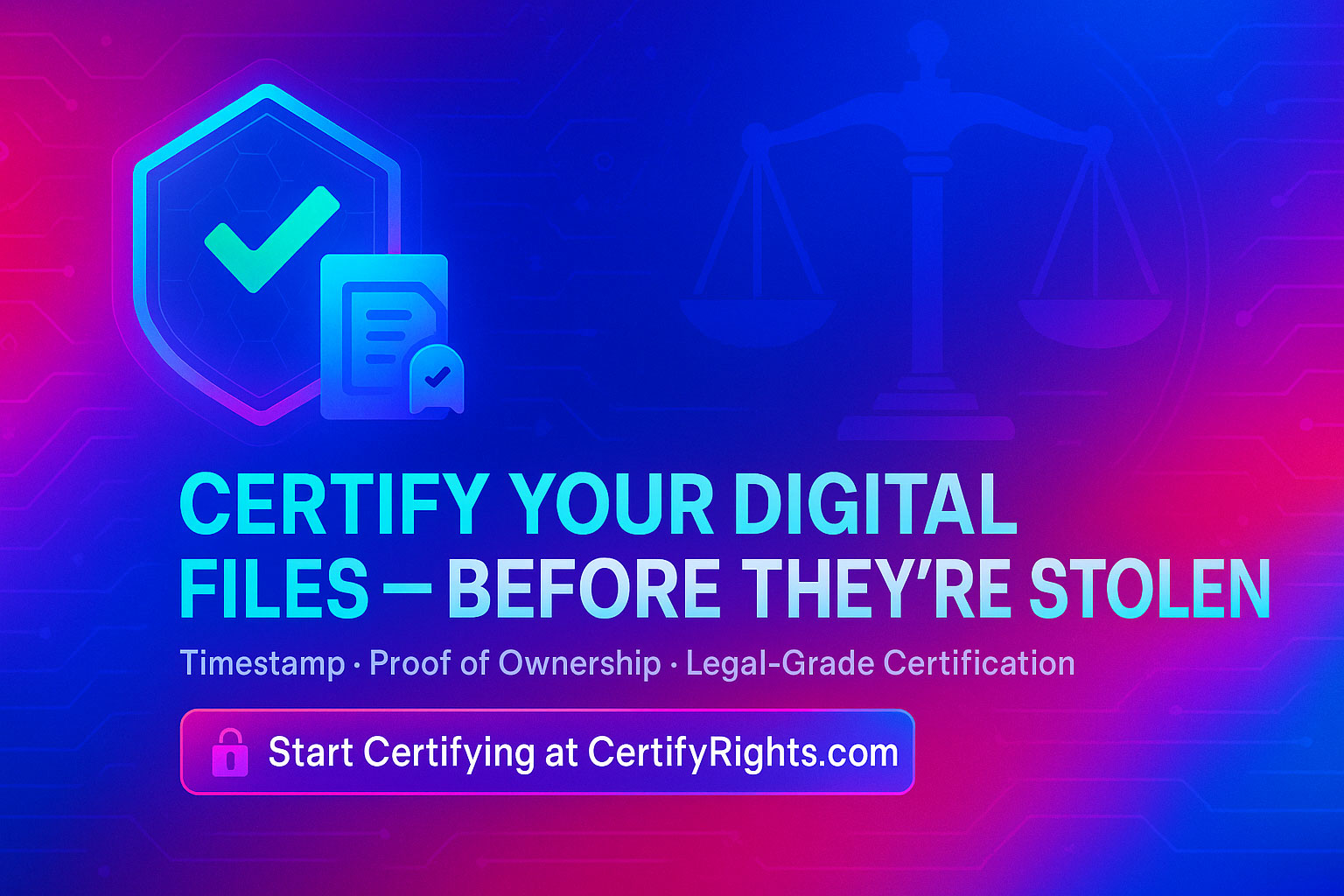 Illustration of digital rights certification and cryptographic timestamping